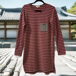 Ya Stripe Tunic Dress - Jersey Knit Burgundy/Gray Women’s Large